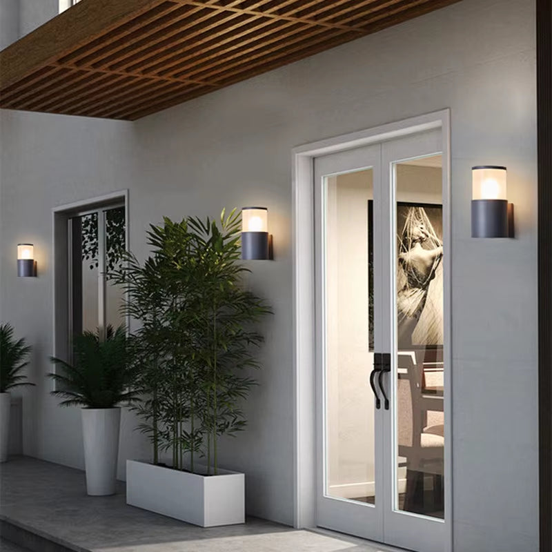 Outdoor Sensor Wall Lamp Waterproof Garden Courtyard Balcony Street Glass Aluminum up down Glow Wall Sconce E27 Led Night Light