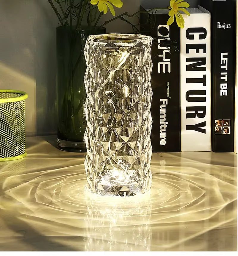 Crystal Diamond Table Lamp Rechargeable Acrylic Bedroom Bedside Ambiance Lamp Rose Decorative Lamp Touch Creative Night Lights