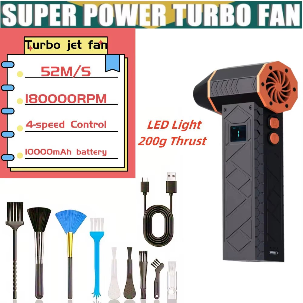 180000RPM Turbo Jet Fan Electric Air Duster Adjustable Wind Speed Turbo Violent Blower Rechargeable Blower with Light Car Dryer