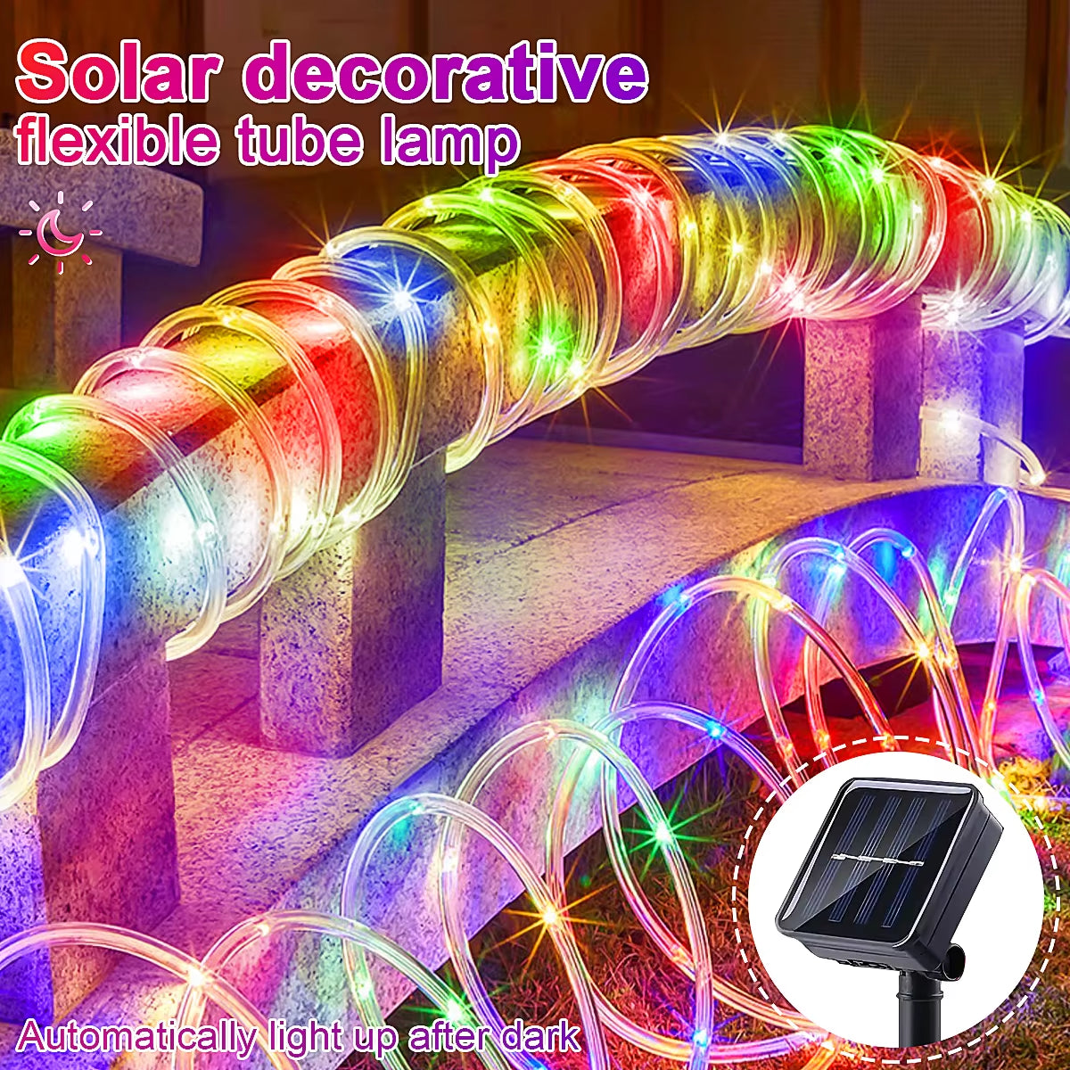 Solar 200 LED Rope Light Waterproof Outdoor Solar Powered Fairy Lights 8 Mode Christmas for Garden Yard Holiday Tree Decor Light