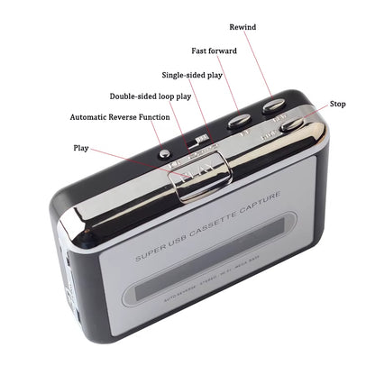 USB Cassette Capture Radio Player Portable USB Cassette Tape to MP3 Converter Capture Audio Music Player Tape Cassette Recorder