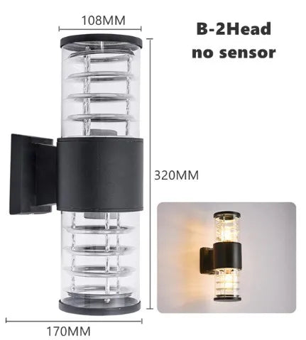 Outdoor Sensor Wall Lamp Waterproof Garden Courtyard Balcony Street Glass Aluminum up down Glow Wall Sconce E27 Led Night Light