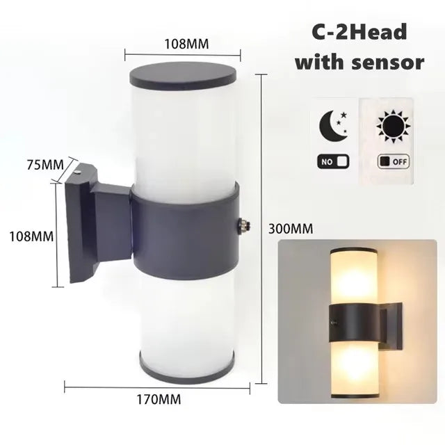 Outdoor Sensor Wall Lamp Waterproof Garden Courtyard Balcony Street Glass Aluminum up down Glow Wall Sconce E27 Led Night Light