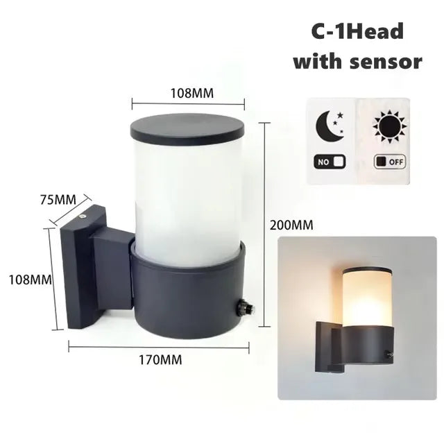 Outdoor Sensor Wall Lamp Waterproof Garden Courtyard Balcony Street Glass Aluminum up down Glow Wall Sconce E27 Led Night Light