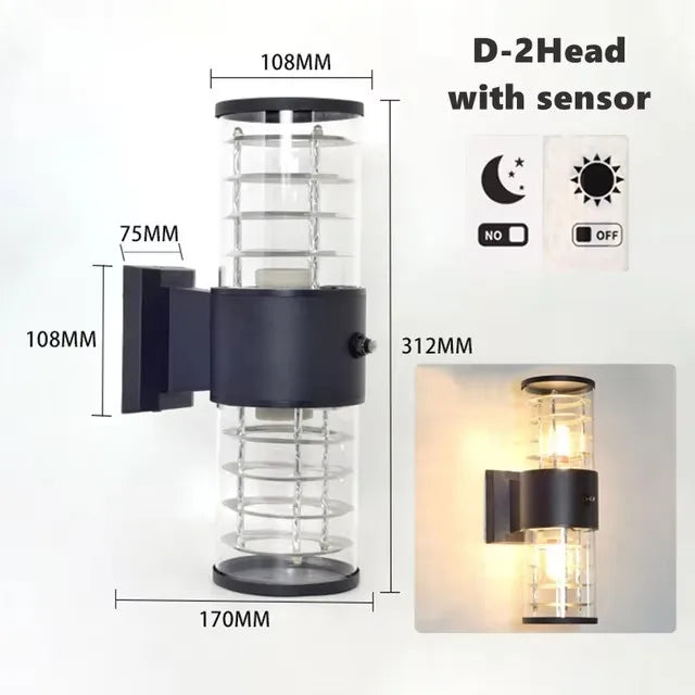 Outdoor Sensor Wall Lamp Waterproof Garden Courtyard Balcony Street Glass Aluminum up down Glow Wall Sconce E27 Led Night Light