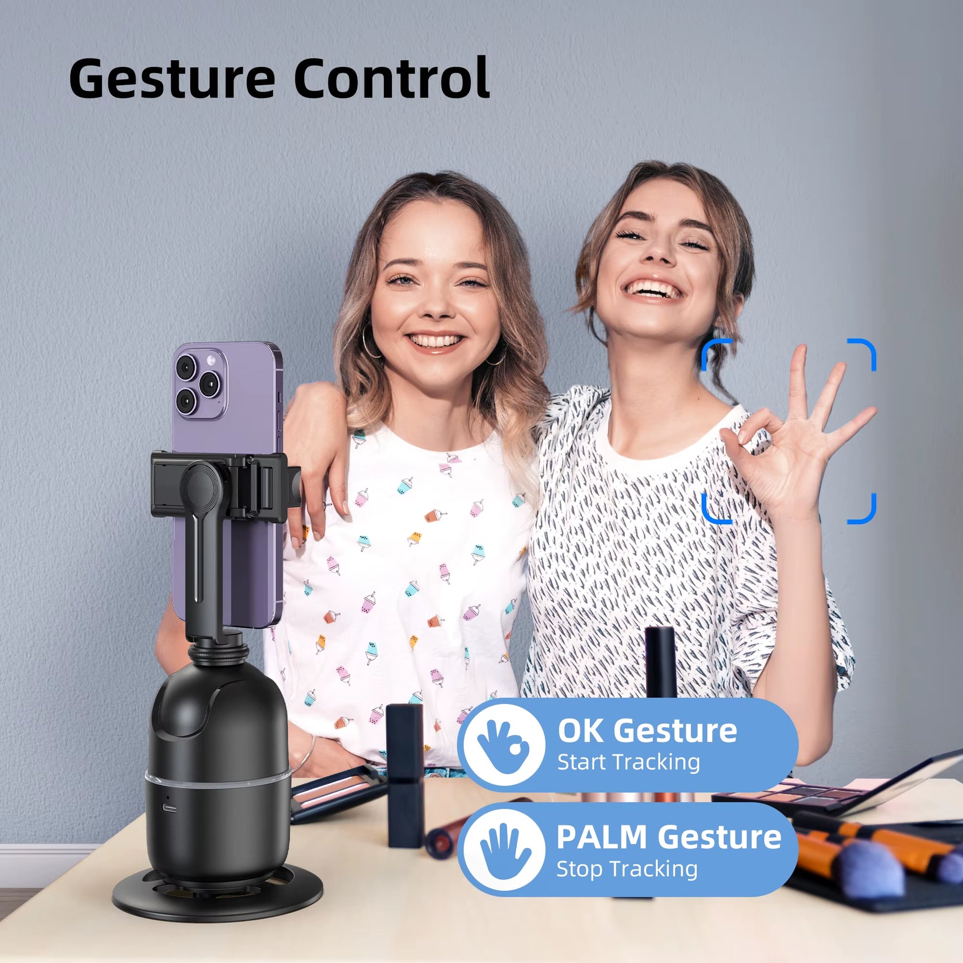 P03 Stabilizer 360°Auto Face Tracking AI Gimbal All-In-One Desktop Phone Holder Tripod for Smartphone Video Vlog Live